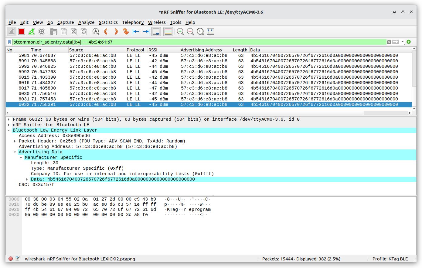 KTag BLE with Wireshark